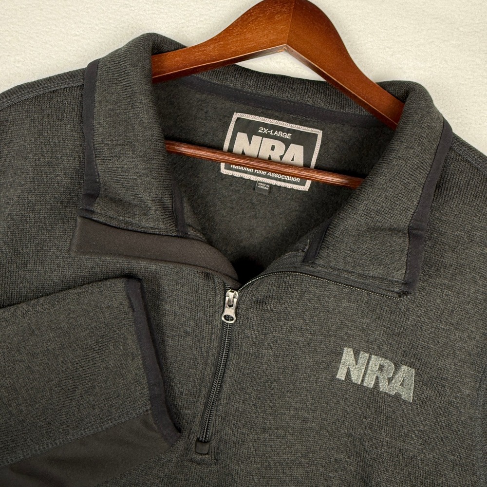 NRA Tactical Mens 2XL Gray 1/4 Zip‎ Fleece Pullover Sweater Cargo Zipper Pocket